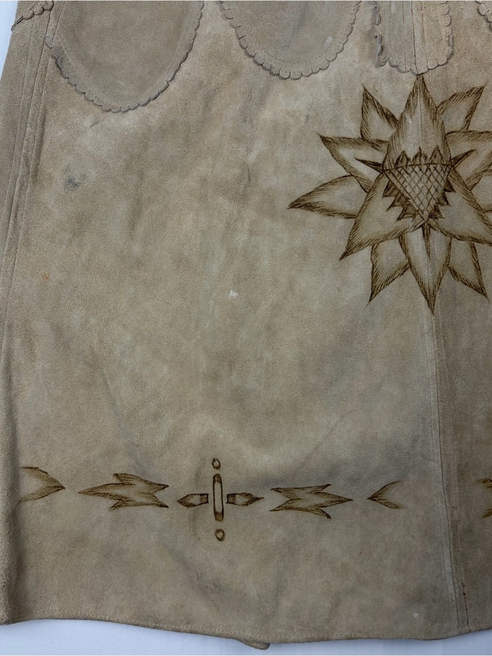 VTG 70s Mexican Suede Leather Butterfly Face Cape Poncho Boho Western - Picture 8 of 13